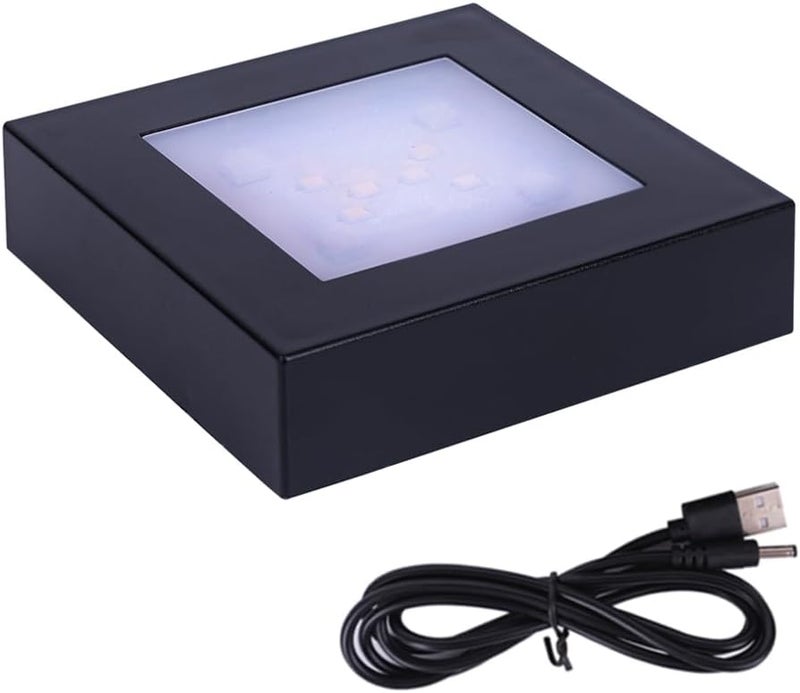PHOSOK LED Multimodal Multicolor Light Stand Base - Black Square Display Base for 3D Crystal Glass Art - USB/Battery Powered Crystal Stand - Image 1